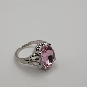 Women's Silver Plated Alloy Pink Crystal Ring U.S Size 9.5